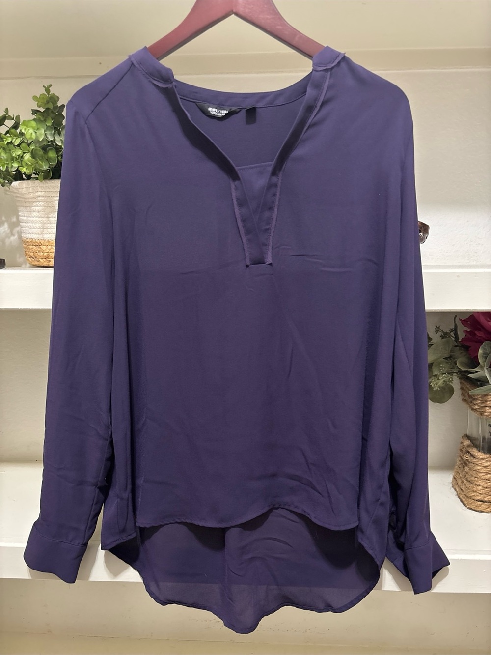 Simply Vera Verawang Women’s Purple Blouse Long Sleeve V-neck Size M